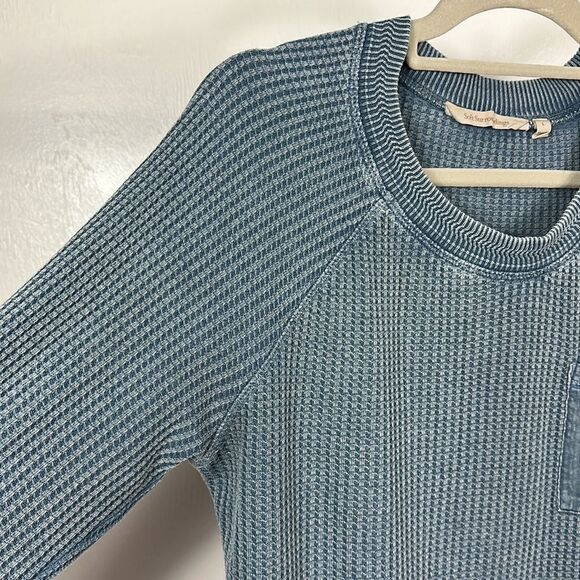 Soft Surroundings Blue Waffle Knit Hi-Low Hem Sweater Size L - Picture 2 of 8
